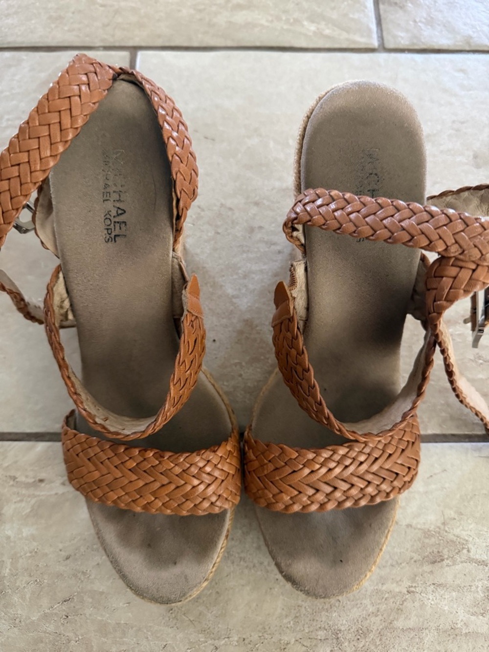 Michael Kors Braided Cognac Wedge Sandals